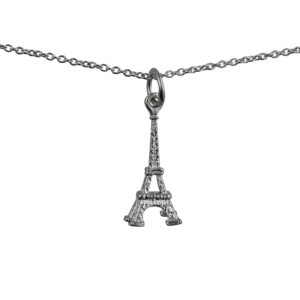 Silver 17x9mm Eiffel Tower Pendant with a 1mm wide rolo Chain 18 inches