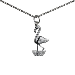 Silver 24x13mm Flamingo Pendant with a 1.3mm wide curb Chain 18 inches
