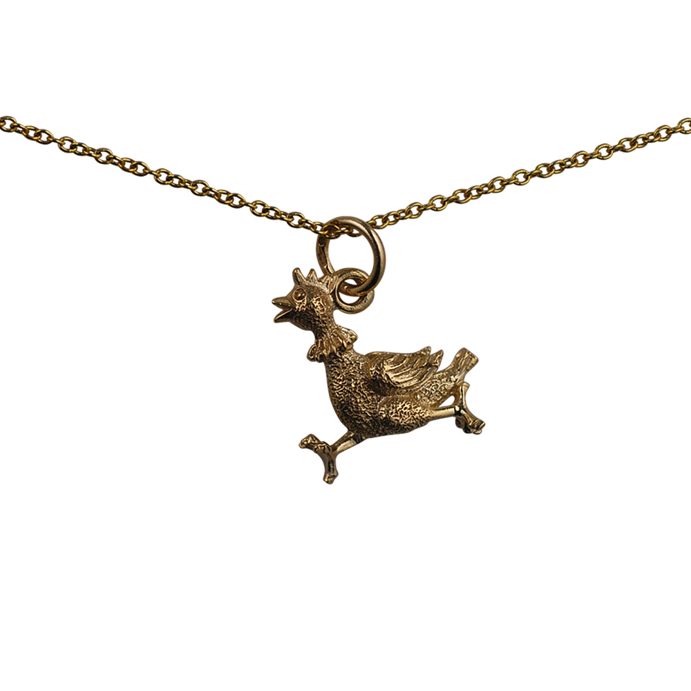 9ct Gold 17x15mm Hen Pendant with a 1.1mm wide cable Chain 16 inches Only Suitable for Children