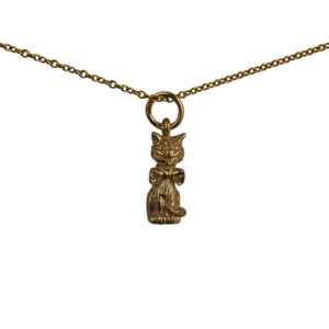 9ct Gold 15x6mm Cheshire Cat Pendant with a 1.1mm wide cable Chain