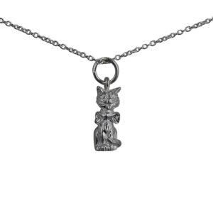 Silver 15x6mm Cheshire Cat Pendant with a 1mm wide rolo Chain