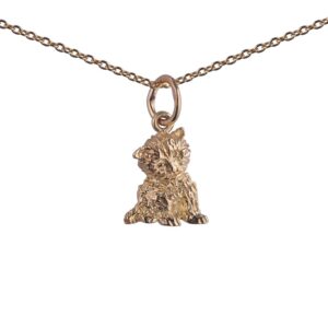 9ct Gold 12x11mm Kitten Pendant with a 1.1mm wide cable Chain