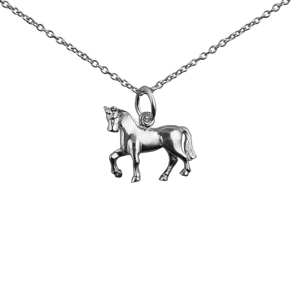 Silver 13x15mm unsaddled Horse Pendant with a 1mm wide rolo Chain 22 inches