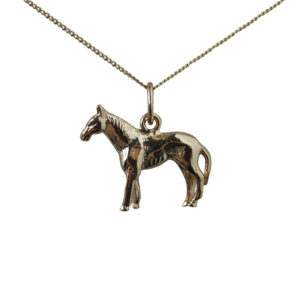 9ct Gold 14x19mm Standing Horse Charm with a 0.6mm wide curb Chain 20 inches