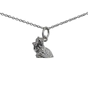 Silver 10x14mm Yorkshire Terrier Dog Pendant with a 1mm wide rolo Chain