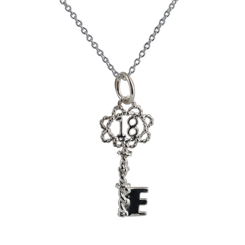 Silver 25x10mm 18 Key Pendant with a 1mm wide rolo Chain 14 inches Only Suitable for Children