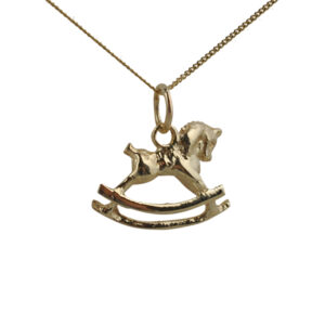 9ct Gold 12x17mm Rocking Horse Pendant with a 0.6mm wide curb Chain