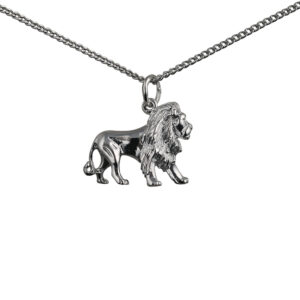 Silver 15x20mm Lion Pendant with a 1.3mm wide curb Chain 20 inches