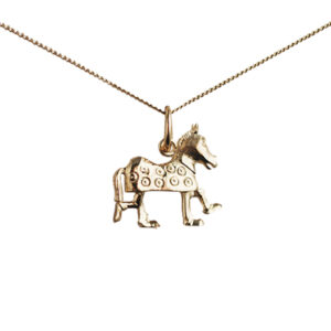 9ct Gold 13x15mm Pantomime Horse Pendant with a 0.6mm wide curb Chain 16 inches Only Suitable for Children