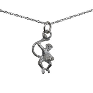 Silver 22x12mm Monkey with Banana Pendant with a 1mm wide rolo Chain 22 inches