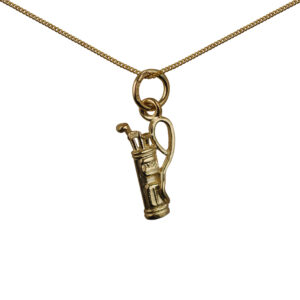 9ct Gold 15x9mm Golf Bag and Clubs Pendant with a 0.6mm wide curb Chain