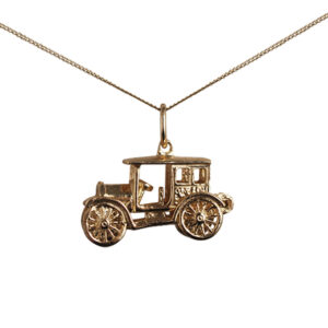 9ct Gold 11x22mm moveable Vintage Car Pendant with a 0.6mm wide curb Chain