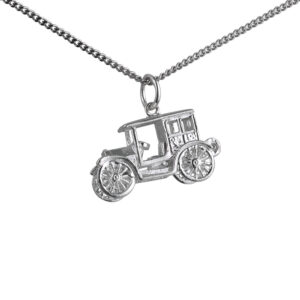 Silver 11x22mm moveable Vintage Car Pendant with a 1.3mm wide curb Chain