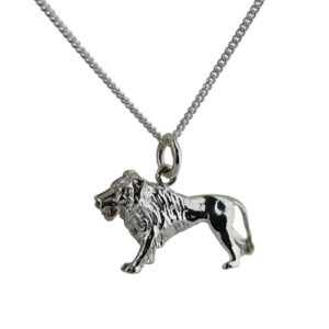 Silver 15x23mm solid Lion Pendant with a 1.3mm wide curb Chain 22 inches