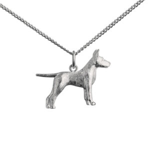 Silver 19x25mm Staffordshire Bull Terrier Pendant with a 1.3mm wide curb Chain 24 inches