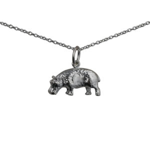 Silver 9x17mm Hippopotamus Pendant with a 1mm wide rolo Chain 24 inches