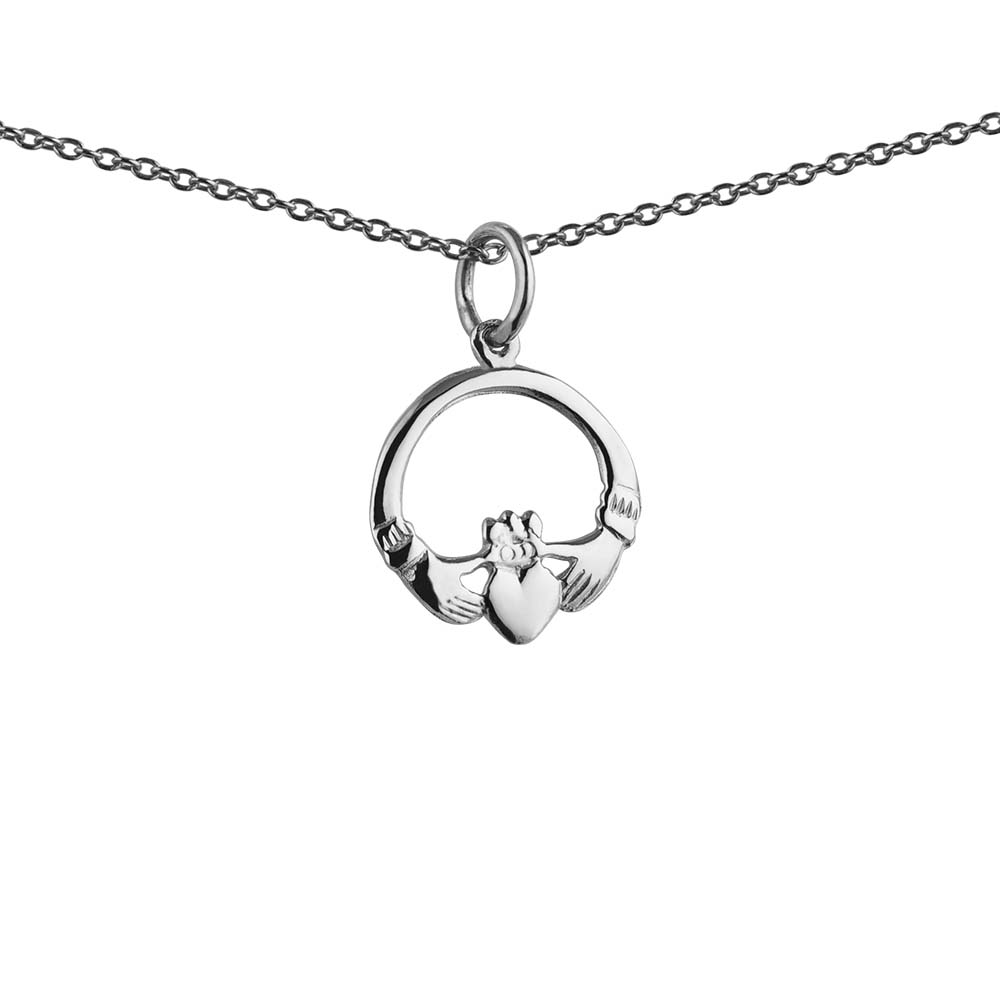 Silver 14x14mm Claddagh Pendant with a rolo Chain with a 1mm wide rolo Chain 20 inches
