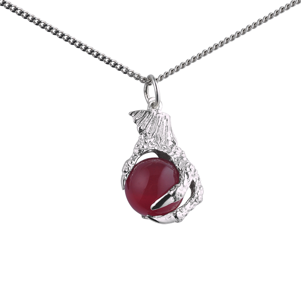 Silver 20x13mm Hand of God Eagles Claw Cornelion ball Pendant with a 1.3mm wide curb Chain 20 inches - Image 2