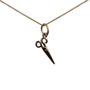 9ct Gold 15x6mm seamstress's Scissors Pendant with a 0.6mm wide curb Chain