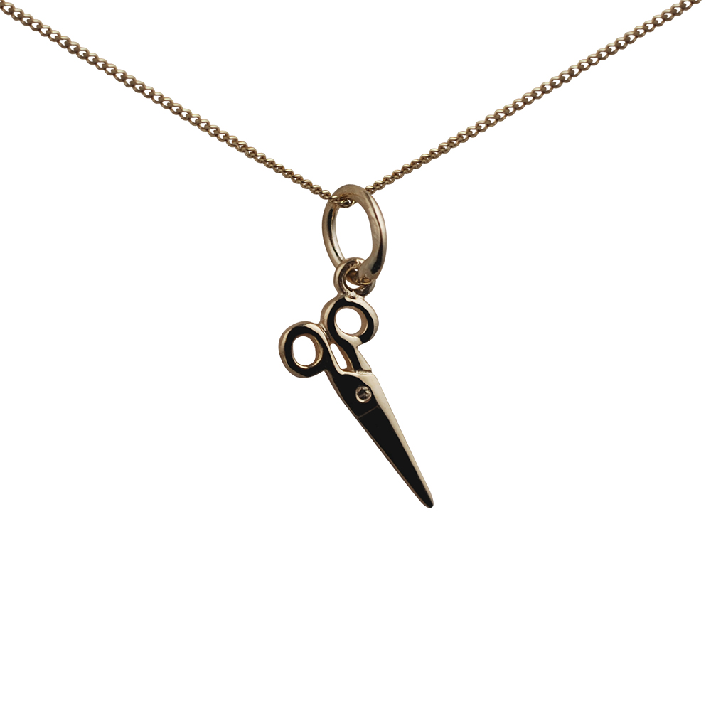 9ct Gold 15x6mm seamstress's Scissors Pendant with a 0.6mm wide curb Chain 16 inches Only Suitable for Children