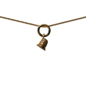 9ct Gold 6x6mm seamstress's Thimble Pendant with a 0.6mm wide curb Chain 16 inches Only Suitable for Children