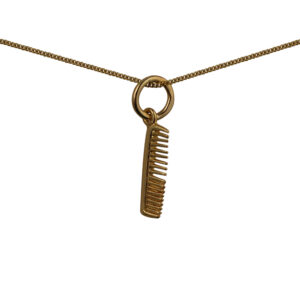 9ct Gold 15x4mm Hairdressers Comb Pendant with a 0.6mm wide curb Chain