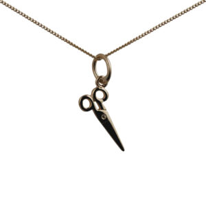 9ct Gold 15x6mm Hairdressers Scissors Pendant with a 0.6mm wide curb Chain