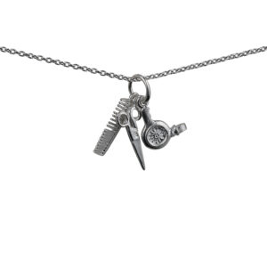 Three Silver 15x4mm Hairdressers Pendants with a 1mm wide rolo Chain