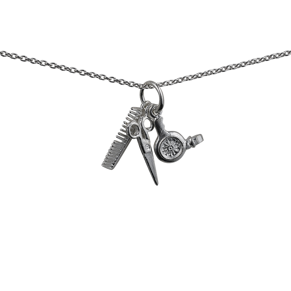 Three Silver 15x4mm Hairdressers Pendants with a 1mm wide rolo Chain 14 inches Only Suitable for Children