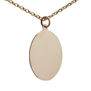 9ct Gold 26x21mm plain oval Disc Pendant with a 1.4mm wide belcher Chain