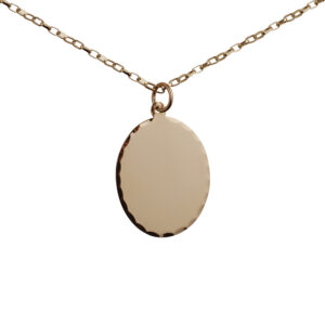 9ct Gold 26x21mm diamond cut edge oval Disc Pendant with a 1.4mm wide belcher Chain