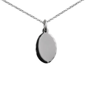 Silver 16x11mm diamond cut edge Disc Pendant with a 1mm wide rolo Chain