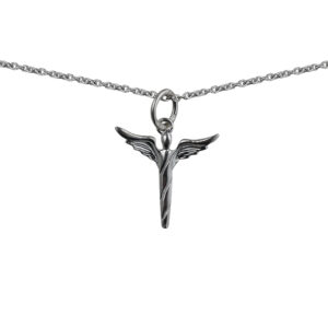 Silver 15x16mm Angel in flight Pendant with a 1mm wide rolo Chain