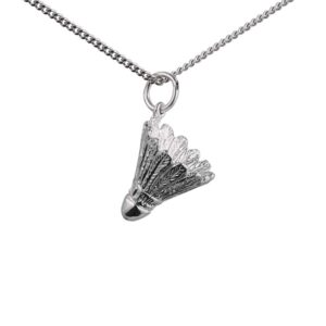 Silver 14x15mm Shuttlecock Pendant with a 1.3mm wide curb Chain