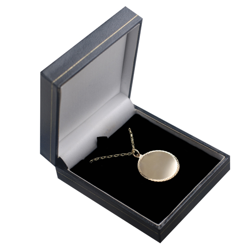 9ct Gold 26mm diamond cut edge round Disc Pendant with a 1.4mm wide belcher Chain - Image 2