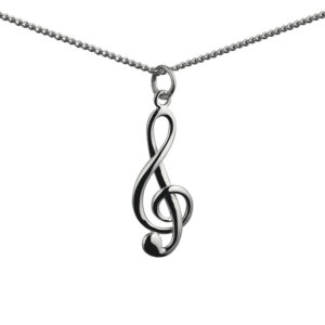 Silver 27x12mm wire G Clef Pendant with a 1.3mm wide curb Chain