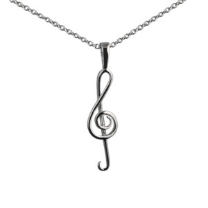 Silver 25x8mm wire G Clef Pendant with a 1mm wide rolo Chain