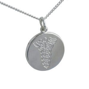 Silver 19mm round medical alarm Disc Pendant with a 1.3mm wide curb Chain