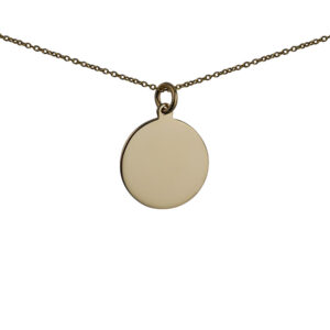 9ct Gold 20mm round plain Disc Pendant with a 1.1mm wide cable Chain