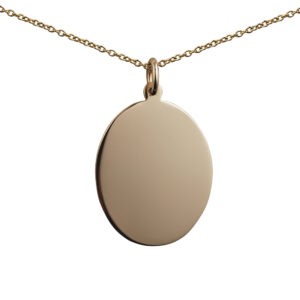 9ct Gold 27x21mm oval plain Disc Pendant with a 1.1mm wide cable Chain