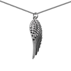 Silver 39x12mm solid Angel's Wing Pendant with a 1.3mm wide curb Chain