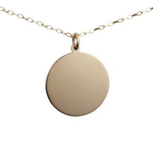 9ct Gold 26mm plain round Disc Pendant with a 1.4mm wide belcher Chain
