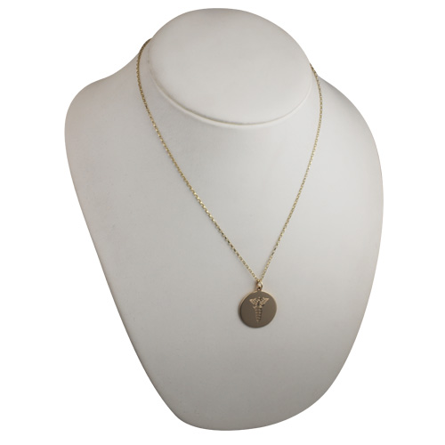 9ct Gold 26mm round hand engraved medical alarm symbol Disc Pendant with a 1.4mm wide belcher Chain - Image 4