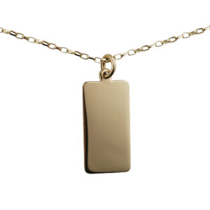 9ct Gold 26x13mm plain rectangular Disc Pendant with a 1.4mm wide belcher Chain