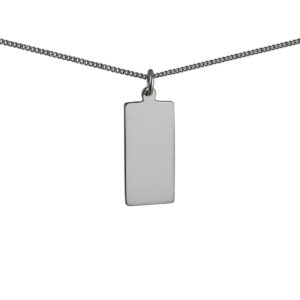 Silver 26x13mm plain rectangular Disc Pendant with a 1.3mm wide curb Chain