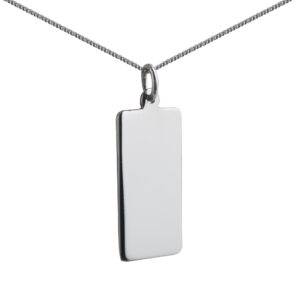 9ct White Gold 26x13mm plain rectangular Disc Pendant with a 1mm wide curb Chain