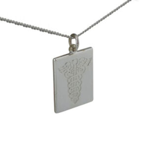 Silver 25x18mm rectangular medical alarm Disc Pendant with a 1.3mm wide curb Chain