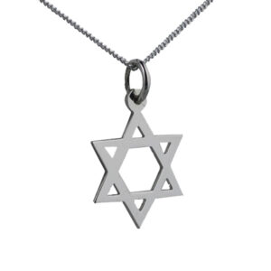 9ct White Gold 17x17mm plain Star of David Pendant with a 1mm wide curb Chain