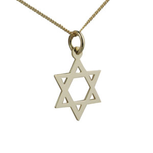 18ct Gold 17x17mm plain Star of David Pendant with a 1mm wide curb Chain