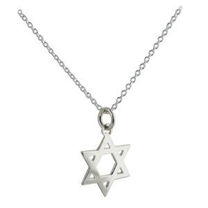 Silver 18mm plain Star of David Pendant with a 1mm wide rolo Chain